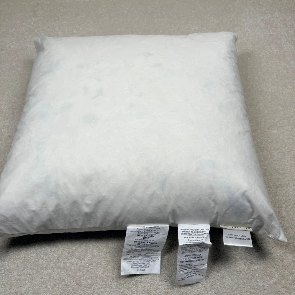 Pottery Barn 20x20 White Goose Feather Square Pillow‎ Insert Cotton Cover